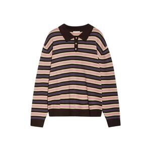 Sandy Liang Woods Stripe Merino Wool Polo Sweater - XL